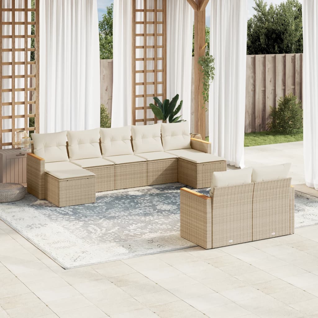9-delige Loungeset met kussens poly rattan beige is nu te koop bij PeponiXL, paradijselijk wonen!