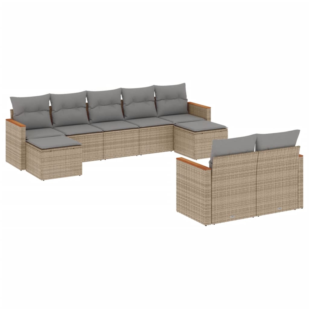 9-delige Loungeset met kussens poly rattan beige is nu te koop bij PeponiXL, paradijselijk wonen!