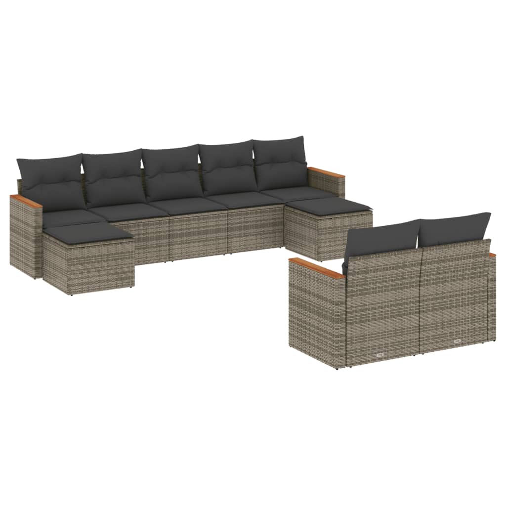 9-delige Loungeset met kussens poly rattan grijs is nu te koop bij PeponiXL, paradijselijk wonen!