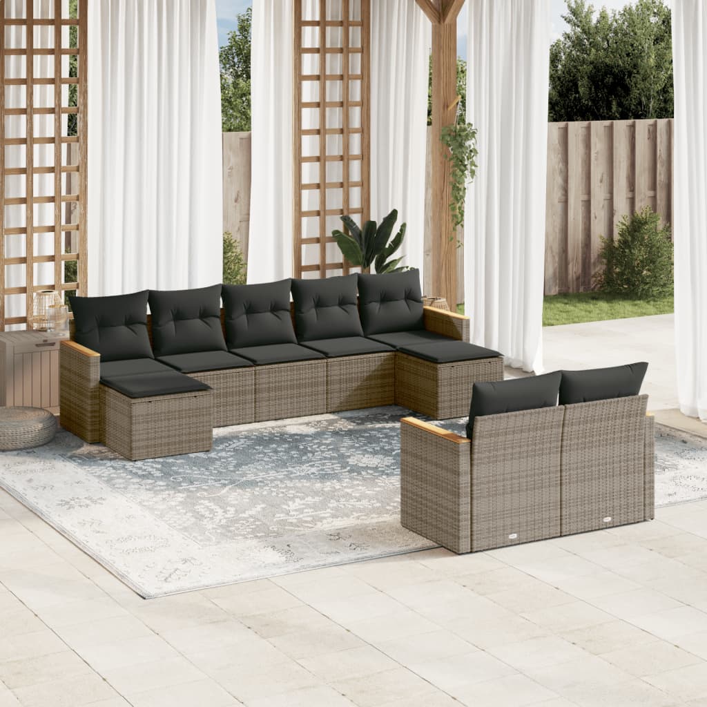 9-delige Loungeset met kussens poly rattan grijs is nu te koop bij PeponiXL, paradijselijk wonen!
