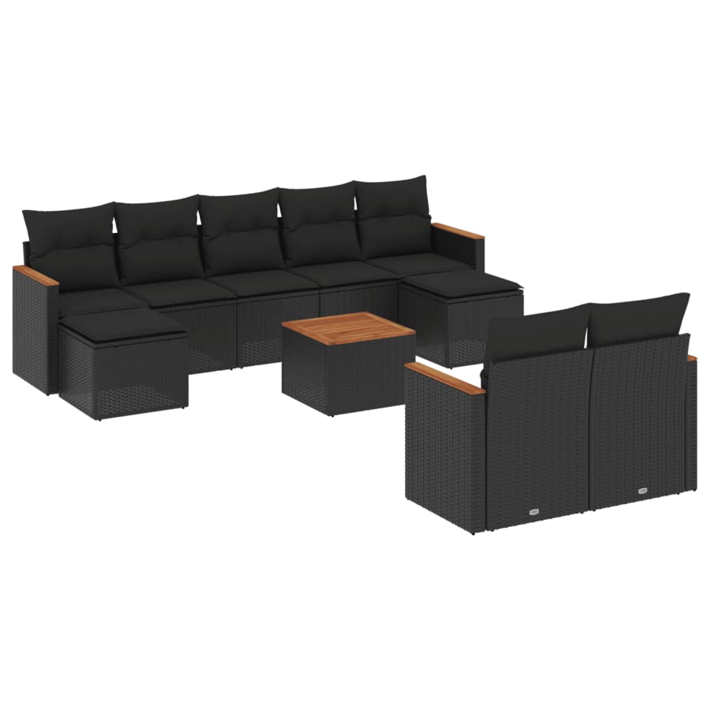 10-delige Loungeset met kussens poly rattan zwart is nu te koop bij PeponiXL, paradijselijk wonen!