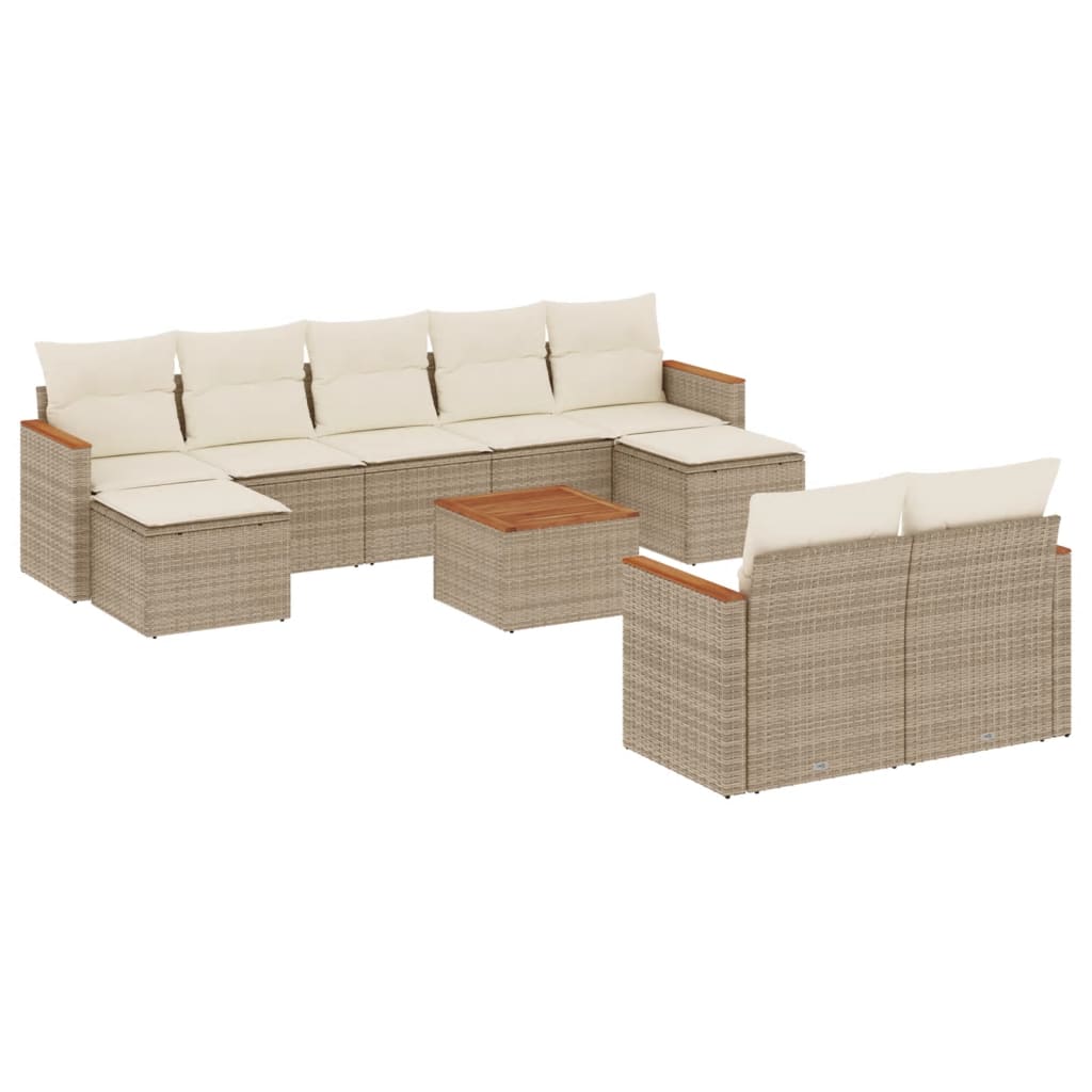 10-delige Loungeset met kussens poly rattan beige is nu te koop bij PeponiXL, paradijselijk wonen!