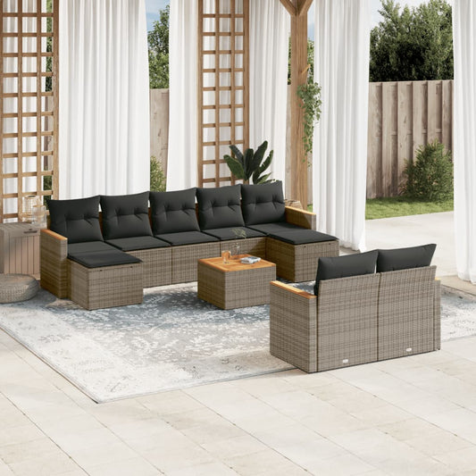 10-delige Loungeset met kussens poly rattan grijs is nu te koop bij PeponiXL, paradijselijk wonen!