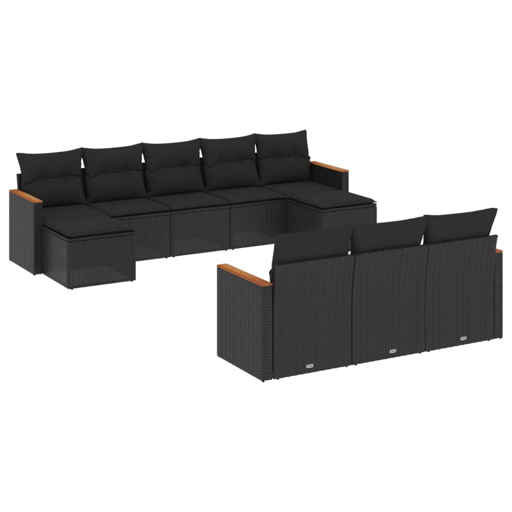 10-delige Loungeset met kussens poly rattan zwart is nu te koop bij PeponiXL, paradijselijk wonen!