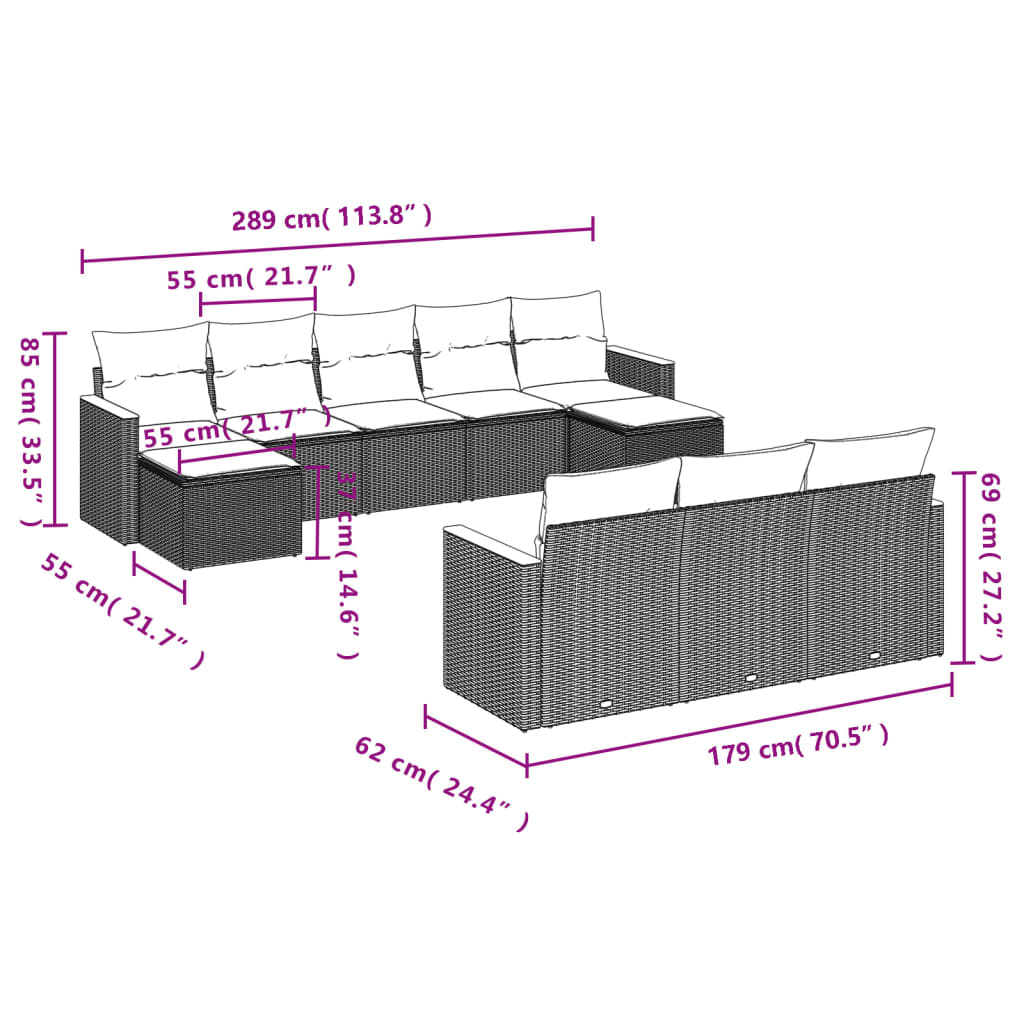10-delige Loungeset met kussens poly rattan zwart is nu te koop bij PeponiXL, paradijselijk wonen!