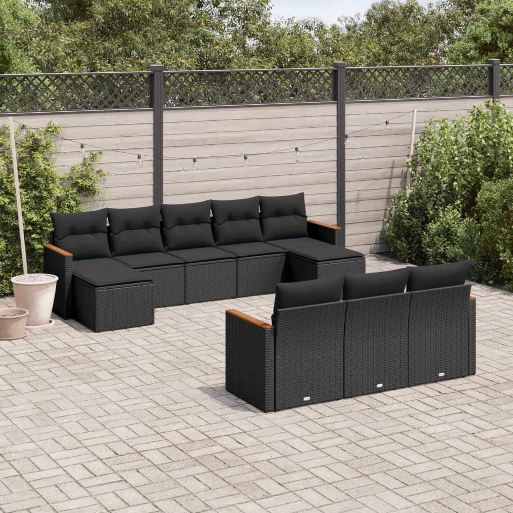 10-delige Loungeset met kussens poly rattan zwart is nu te koop bij PeponiXL, paradijselijk wonen!