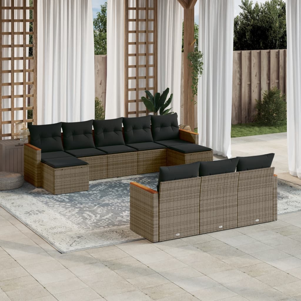 10-delige Loungeset met kussens poly rattan grijs is nu te koop bij PeponiXL, paradijselijk wonen!