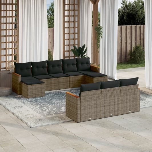 10-delige Loungeset met kussens poly rattan grijs is nu te koop bij PeponiXL, paradijselijk wonen!