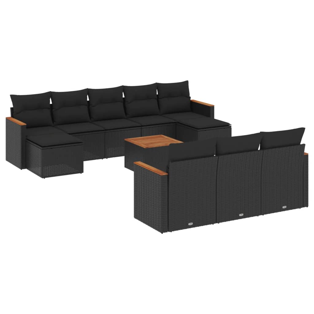 11-delige Loungeset met kussens poly rattan zwart is nu te koop bij PeponiXL, paradijselijk wonen!