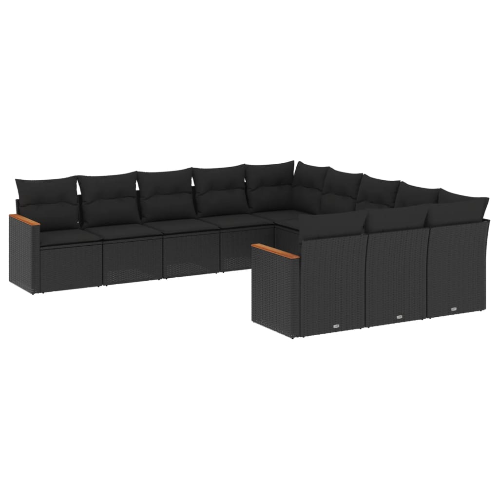 11-delige Loungeset met kussens poly rattan zwart is nu te koop bij PeponiXL, paradijselijk wonen!