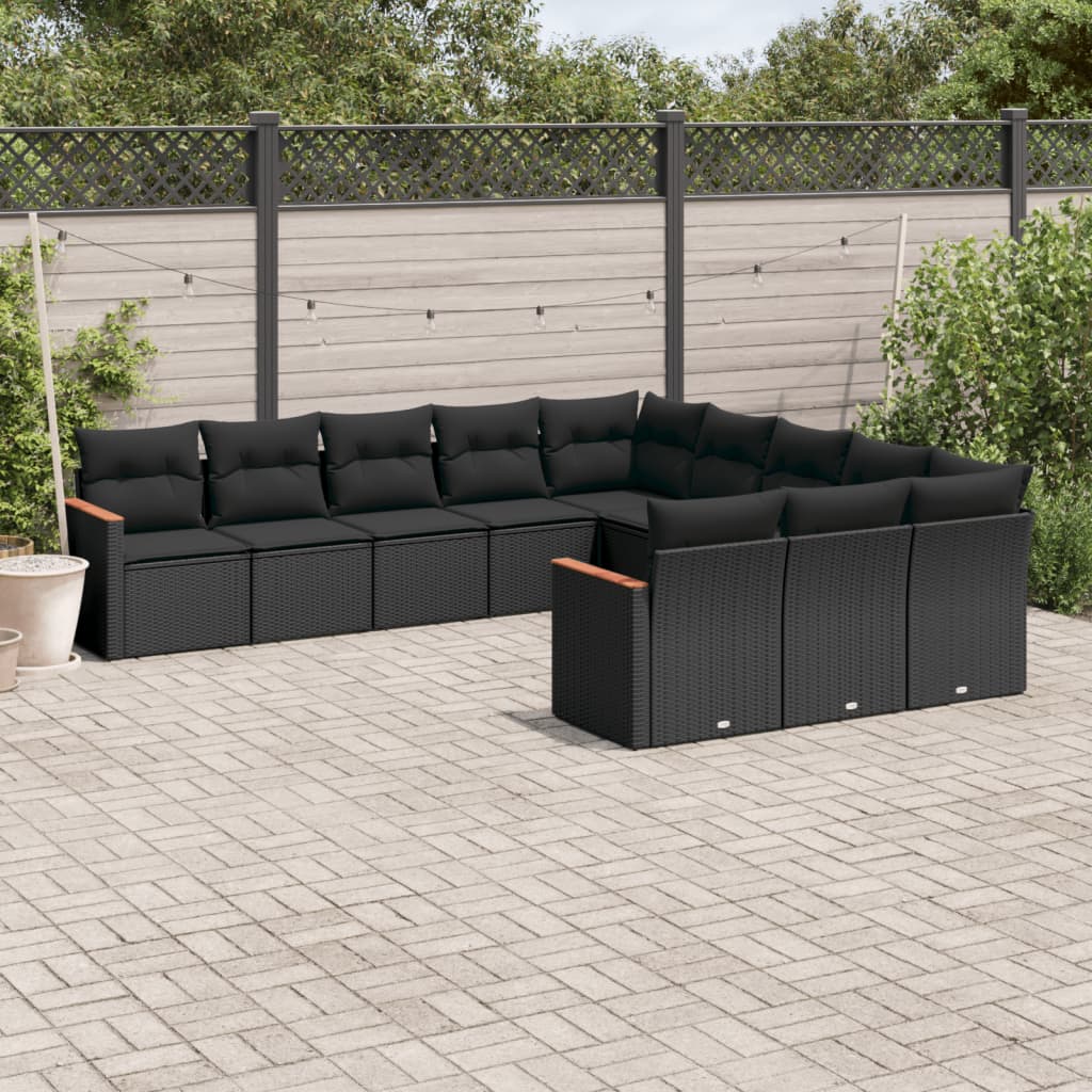 11-delige Loungeset met kussens poly rattan zwart is nu te koop bij PeponiXL, paradijselijk wonen!