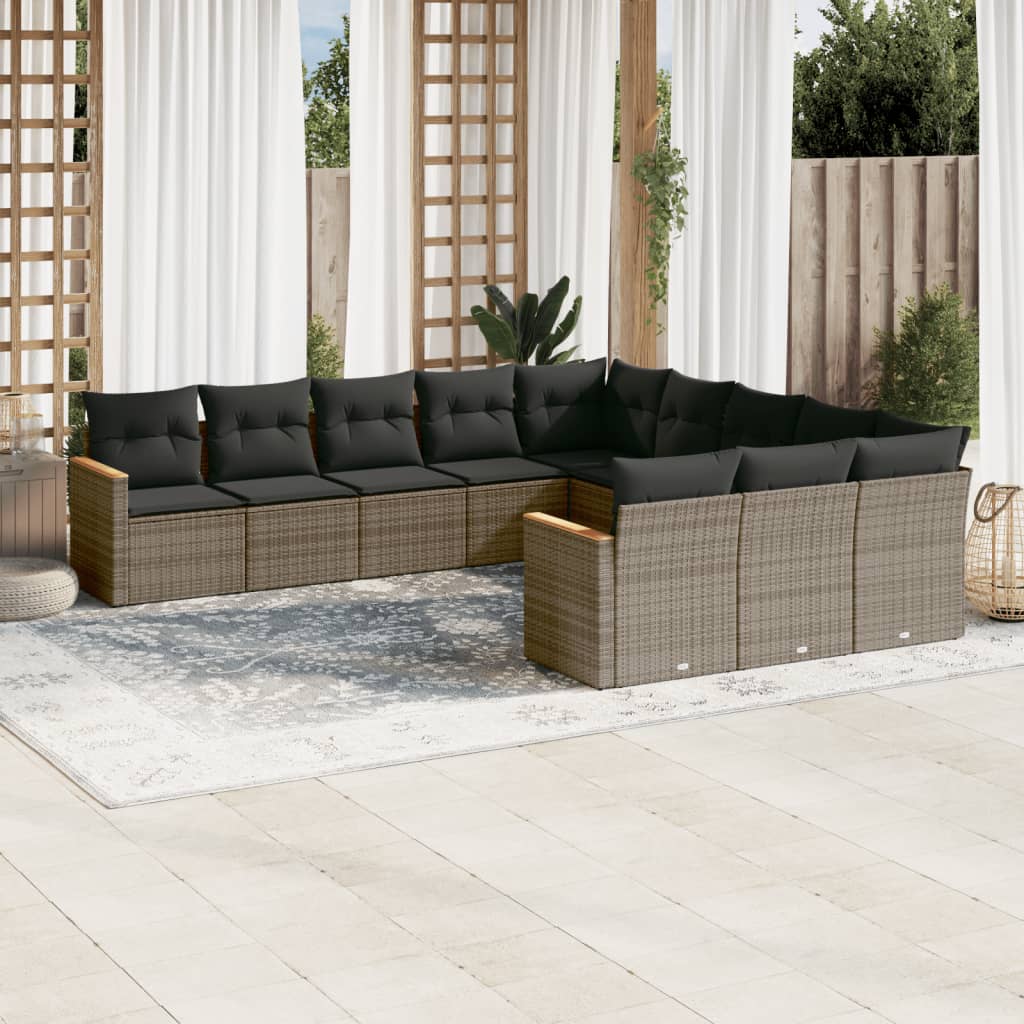 11-delige Loungeset met kussens poly rattan grijs is nu te koop bij PeponiXL, paradijselijk wonen!