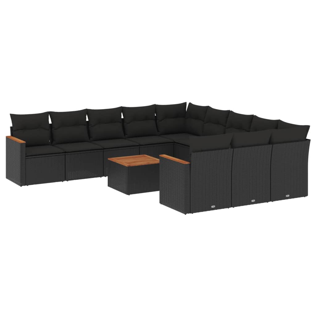 12-delige Loungeset met kussens poly rattan zwart is nu te koop bij PeponiXL, paradijselijk wonen!