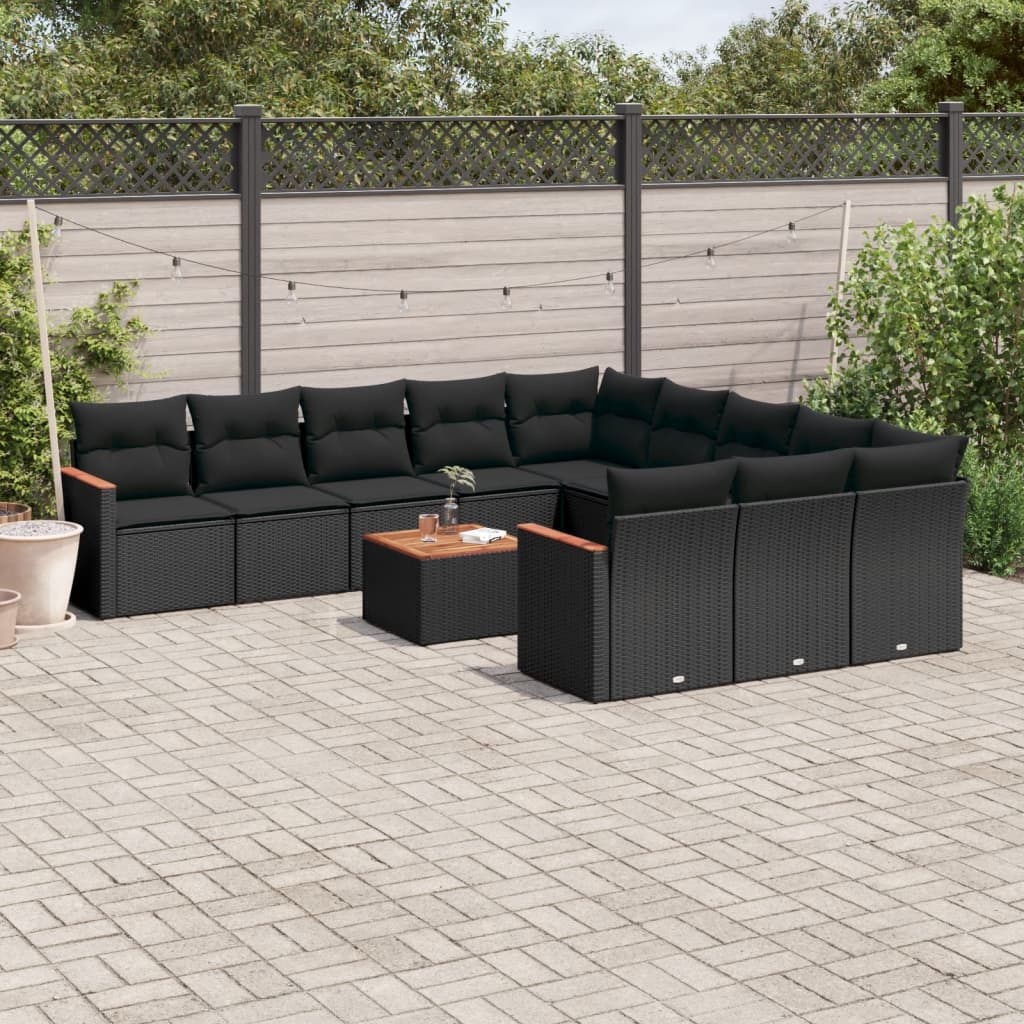12-delige Loungeset met kussens poly rattan zwart is nu te koop bij PeponiXL, paradijselijk wonen!
