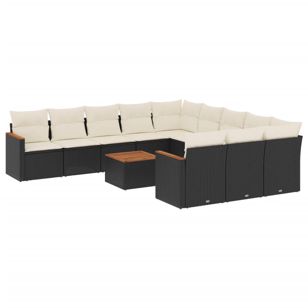 12-delige Loungeset met kussens poly rattan zwart is nu te koop bij PeponiXL, paradijselijk wonen!