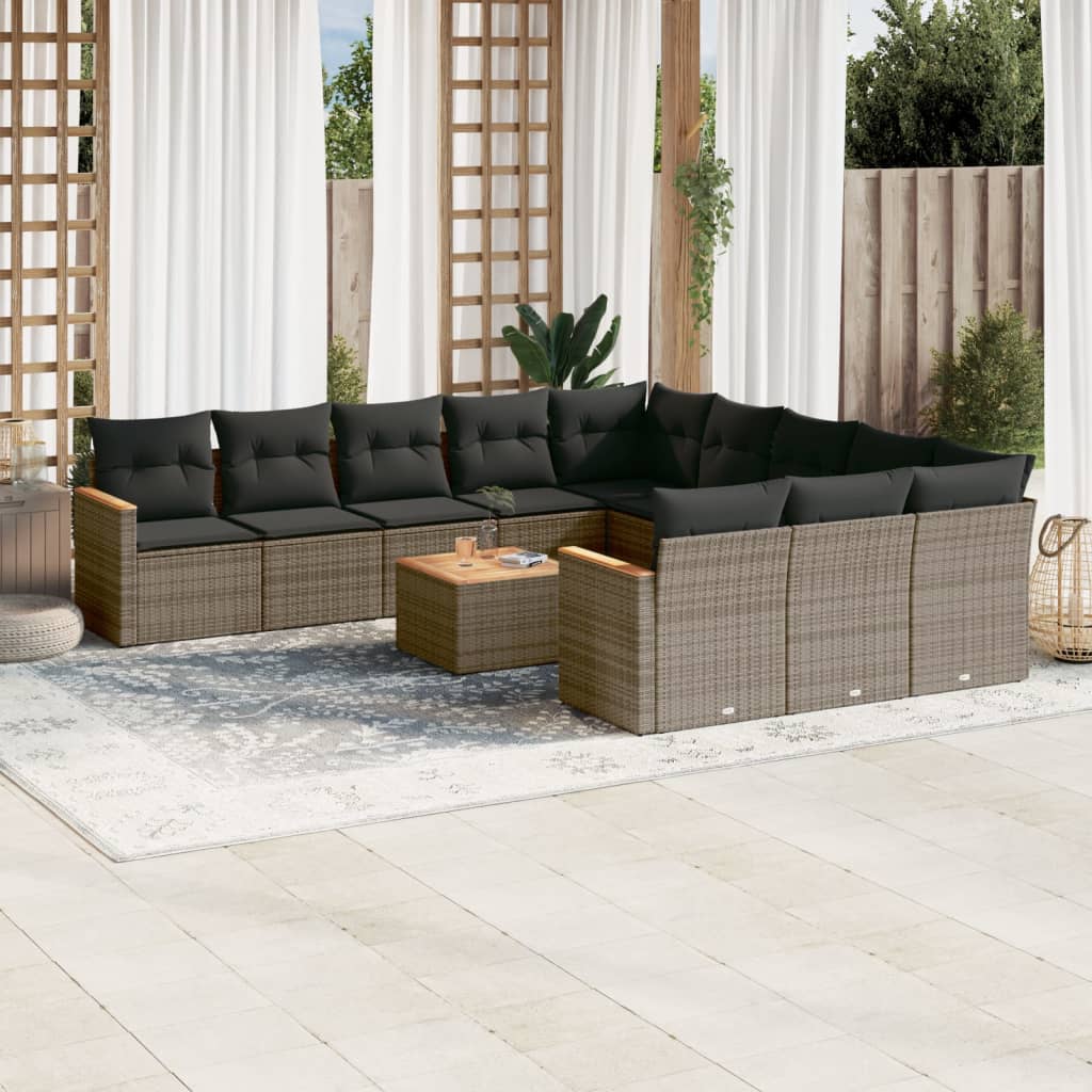 12-delige Loungeset met kussens poly rattan grijs is nu te koop bij PeponiXL, paradijselijk wonen!