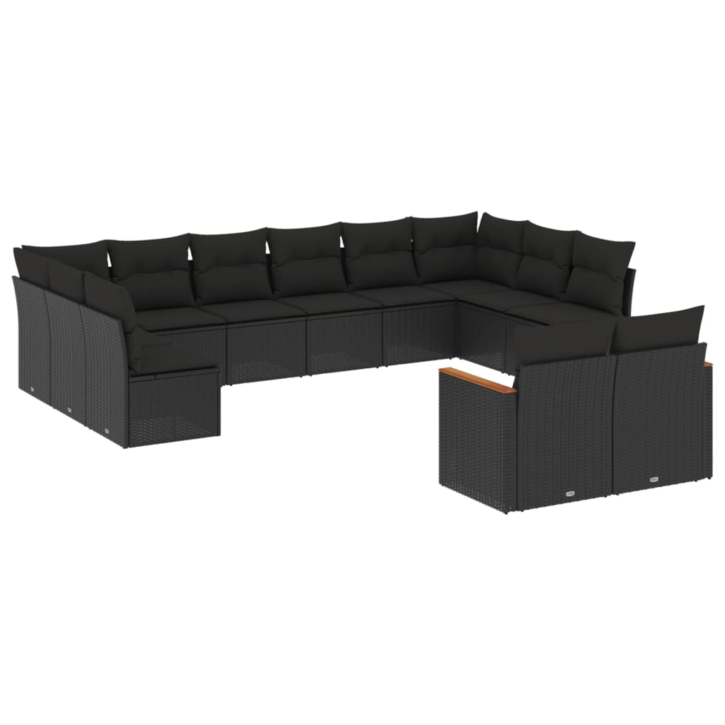 12-delige Loungeset met kussens poly rattan zwart is nu te koop bij PeponiXL, paradijselijk wonen!