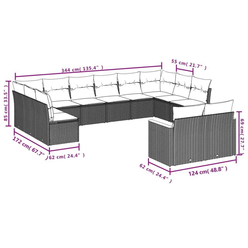 12-delige Loungeset met kussens poly rattan zwart is nu te koop bij PeponiXL, paradijselijk wonen!