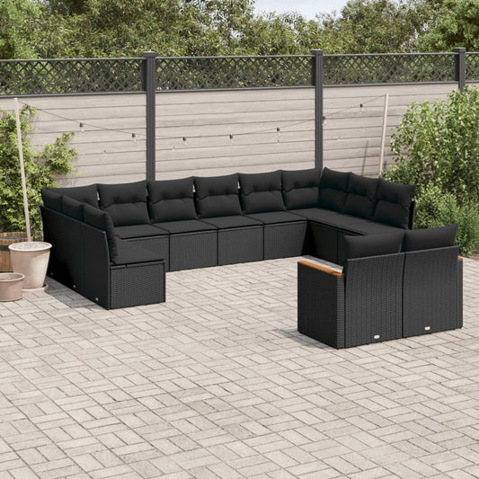 12-delige Loungeset met kussens poly rattan zwart is nu te koop bij PeponiXL, paradijselijk wonen!