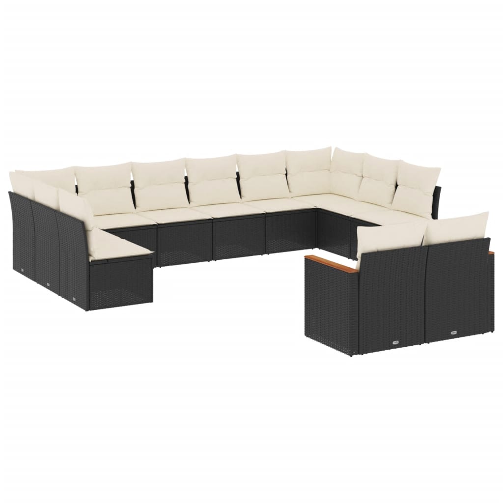 12-delige Loungeset met kussens poly rattan zwart is nu te koop bij PeponiXL, paradijselijk wonen!