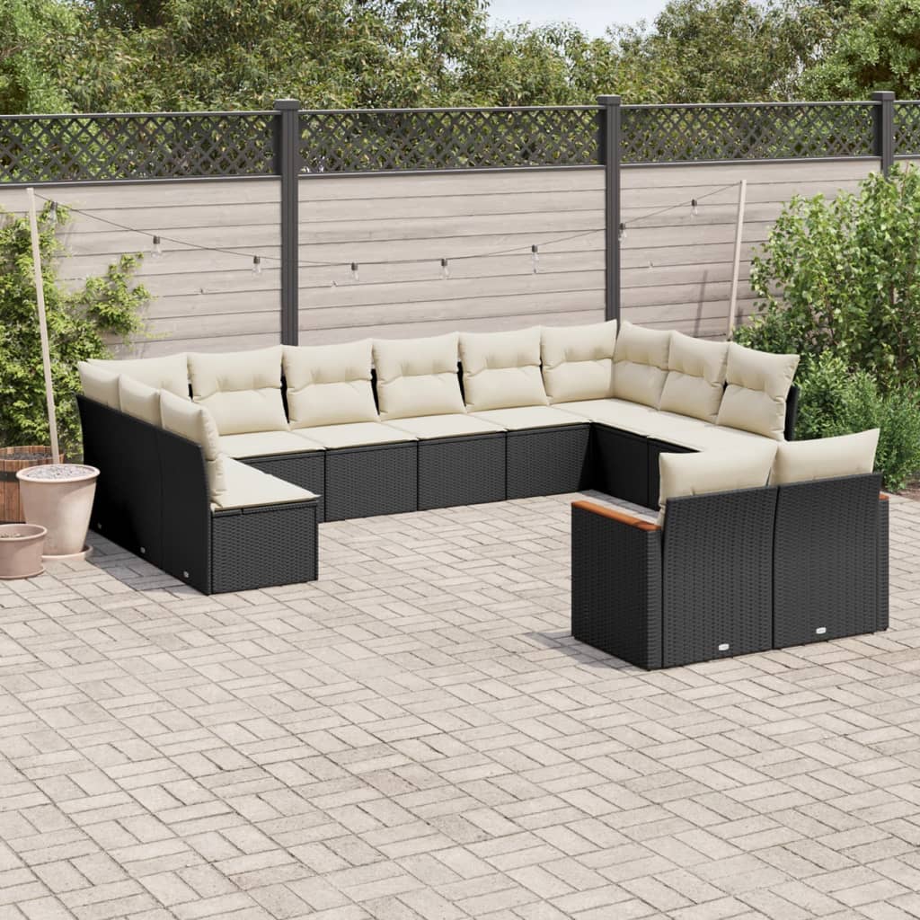 12-delige Loungeset met kussens poly rattan zwart is nu te koop bij PeponiXL, paradijselijk wonen!