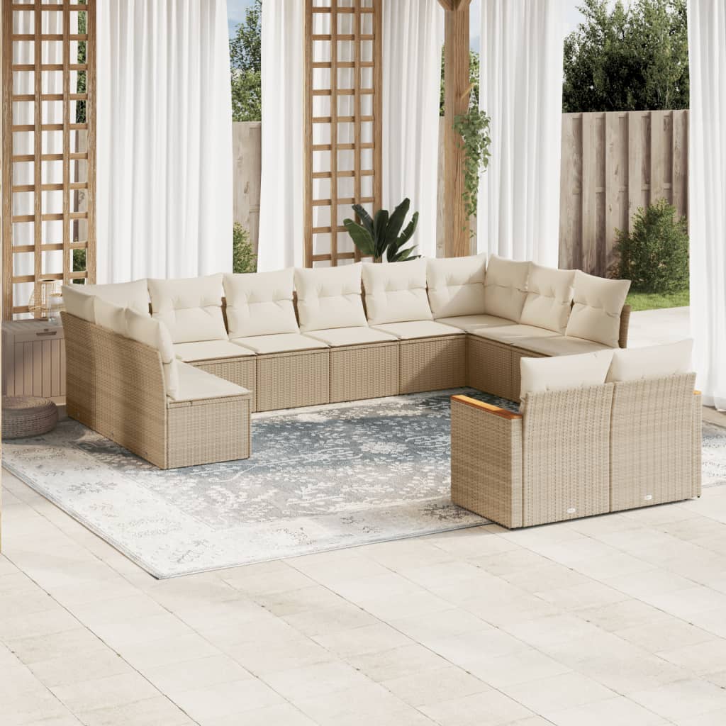 12-delige Loungeset met kussens poly rattan beige is nu te koop bij PeponiXL, paradijselijk wonen!