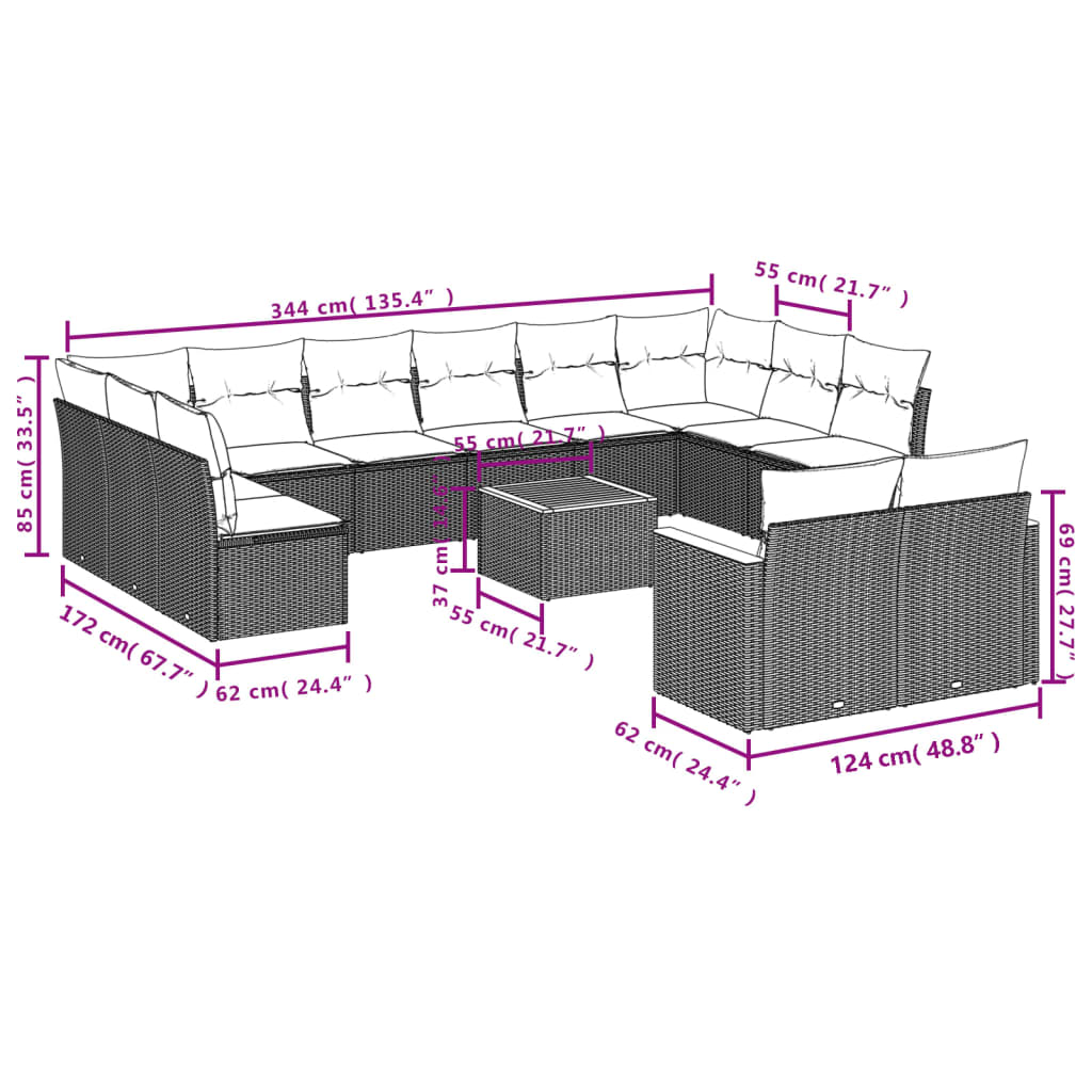 13-delige Loungeset met kussens poly rattan zwart is nu te koop bij PeponiXL, paradijselijk wonen!