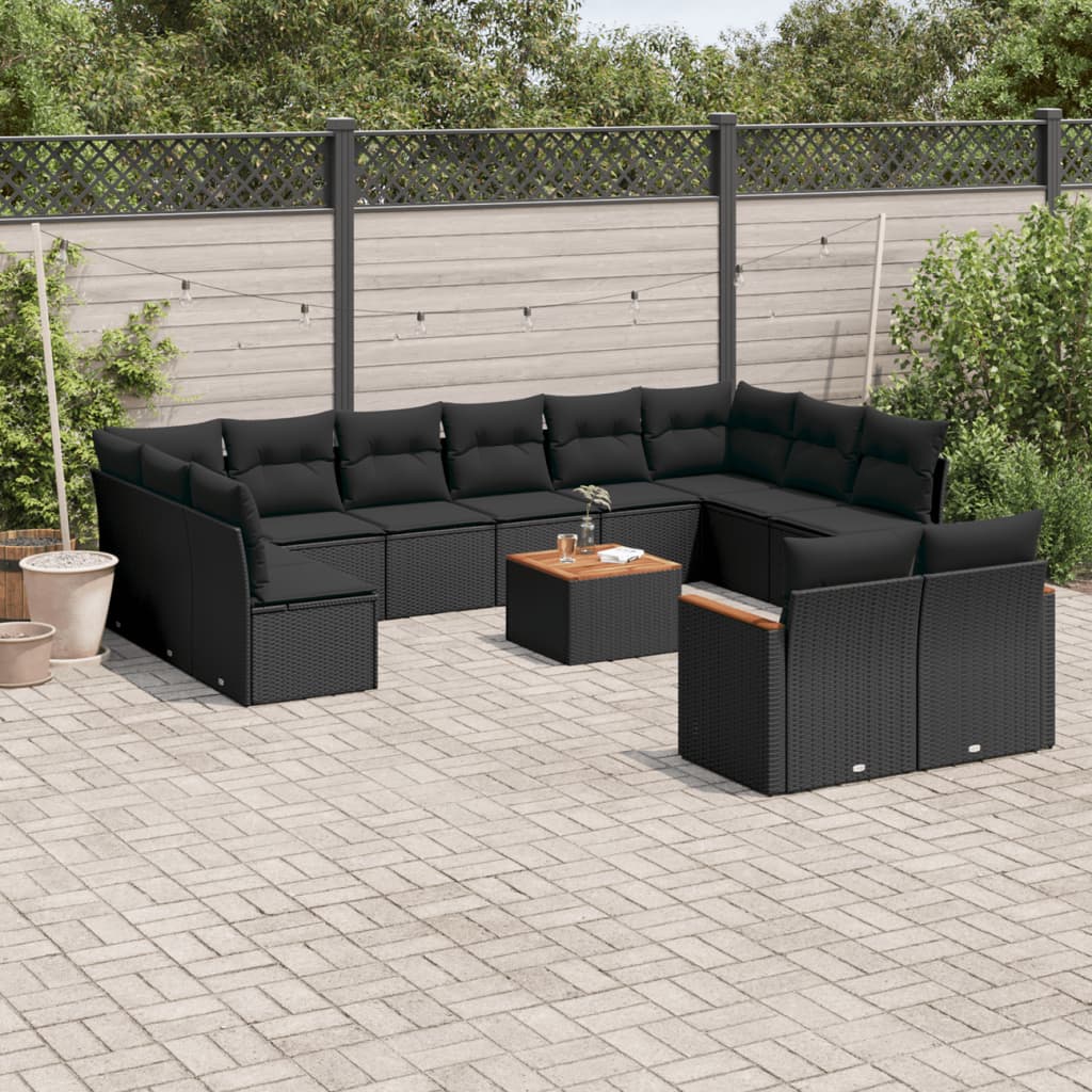 13-delige Loungeset met kussens poly rattan zwart is nu te koop bij PeponiXL, paradijselijk wonen!