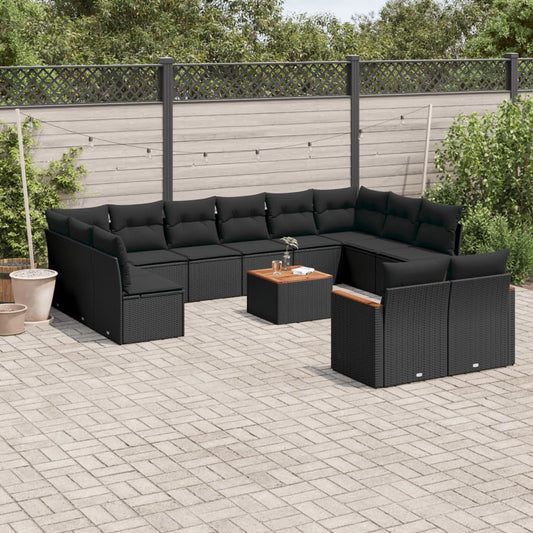 13-delige Loungeset met kussens poly rattan zwart is nu te koop bij PeponiXL, paradijselijk wonen!