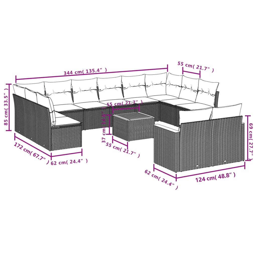 13-delige Loungeset met kussens poly rattan zwart is nu te koop bij PeponiXL, paradijselijk wonen!