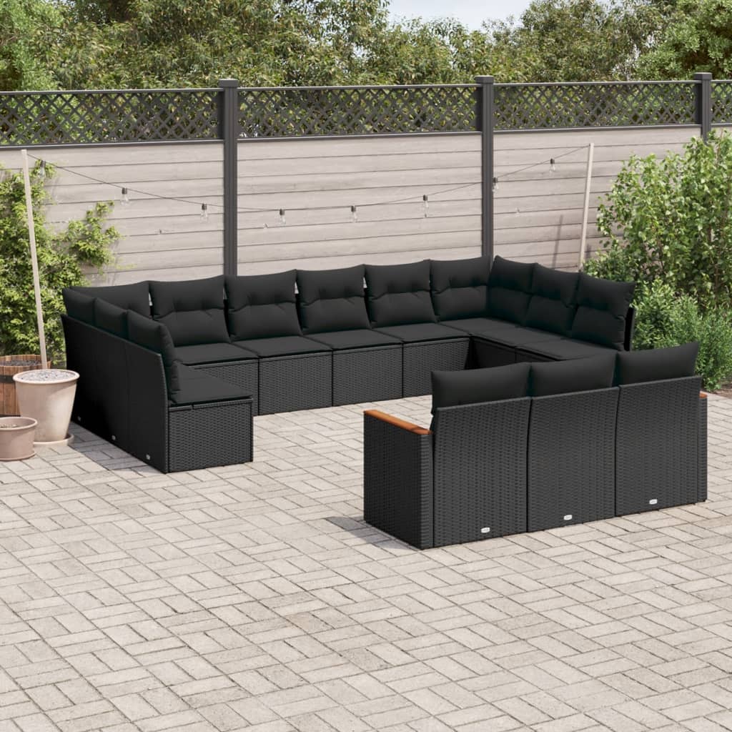 13-delige Loungeset met kussens poly rattan zwart is nu te koop bij PeponiXL, paradijselijk wonen!