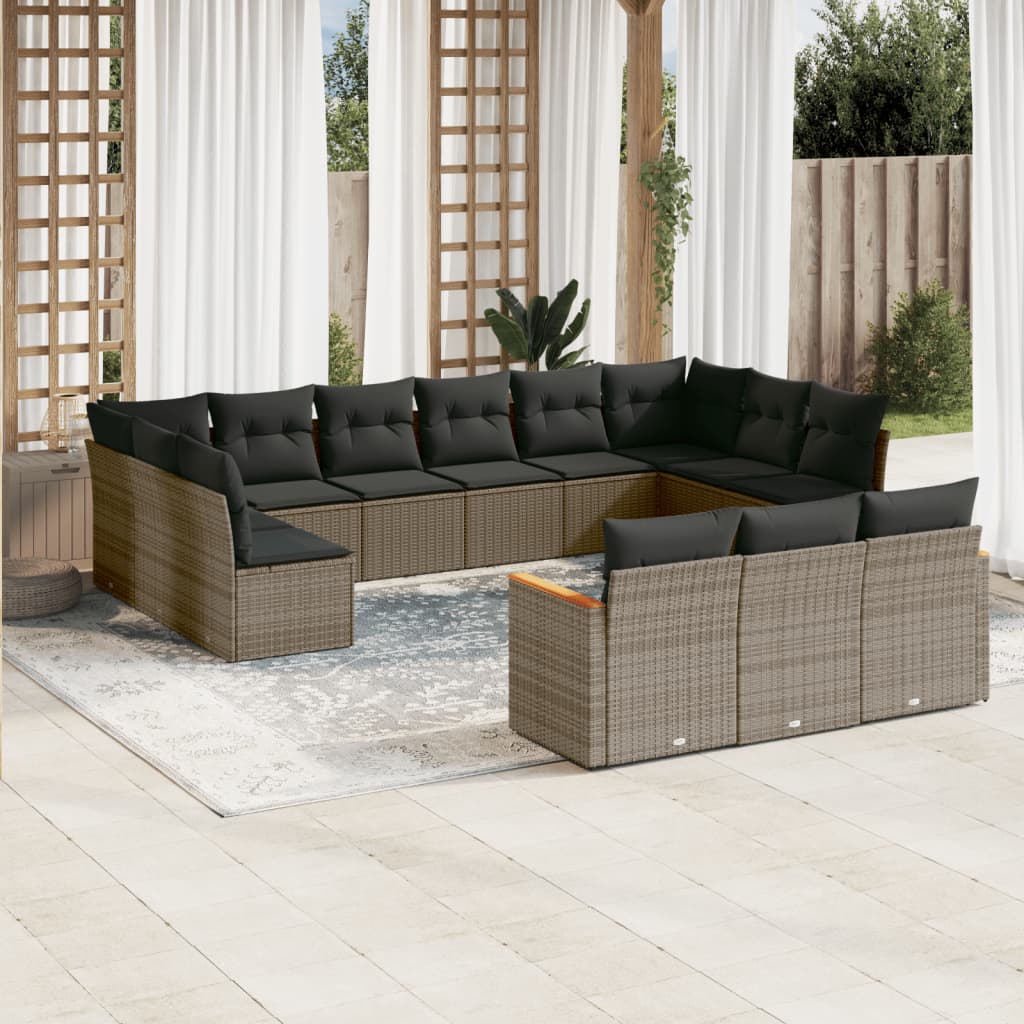 13-delige Loungeset met kussens poly rattan grijs is nu te koop bij PeponiXL, paradijselijk wonen!