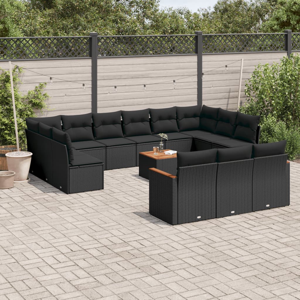 14-delige Loungeset met kussens poly rattan zwart is nu te koop bij PeponiXL, paradijselijk wonen!