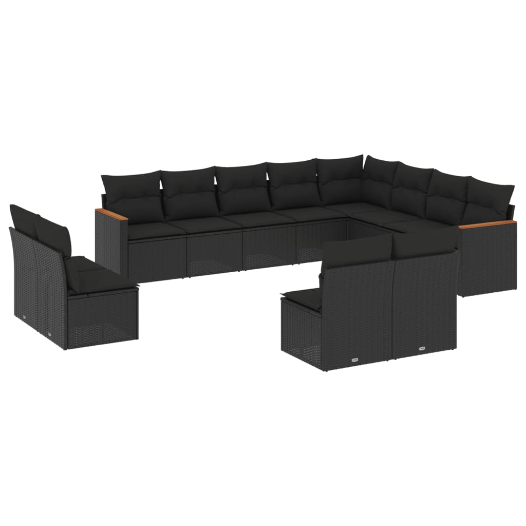 12-delige Loungeset met kussens poly rattan zwart is nu te koop bij PeponiXL, paradijselijk wonen!