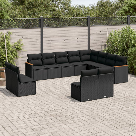 12-delige Loungeset met kussens poly rattan zwart is nu te koop bij PeponiXL, paradijselijk wonen!