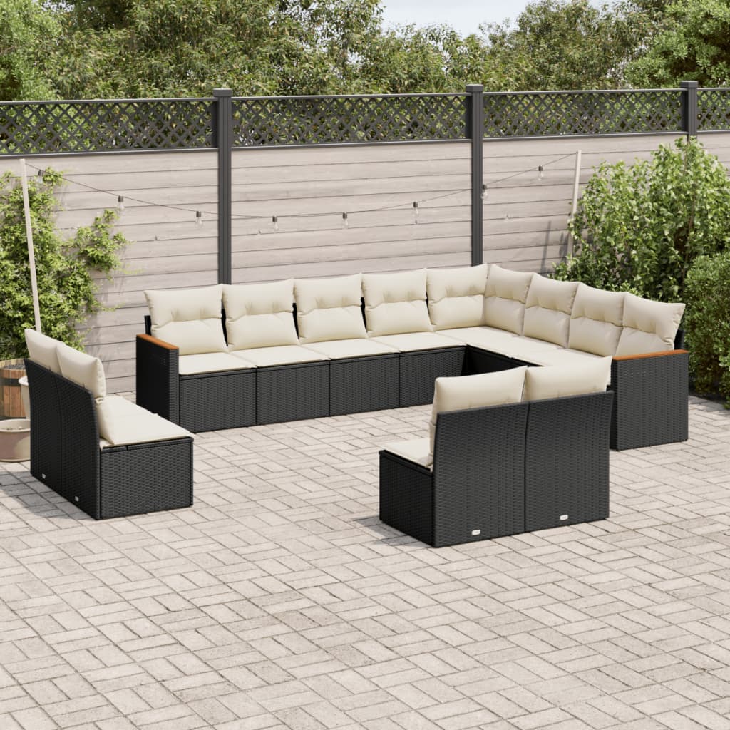 12-delige Loungeset met kussens poly rattan zwart is nu te koop bij PeponiXL, paradijselijk wonen!