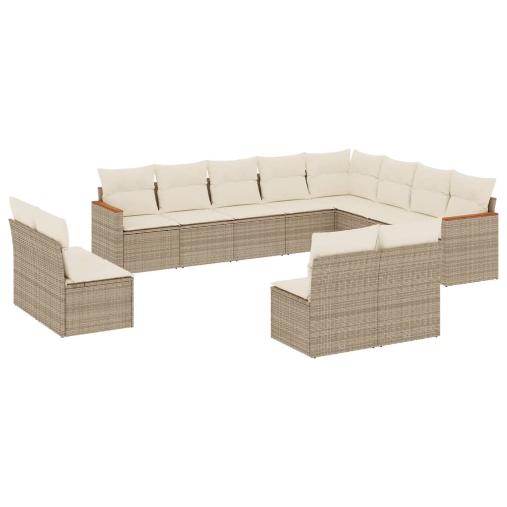 12-delige Loungeset met kussens poly rattan beige is nu te koop bij PeponiXL, paradijselijk wonen!