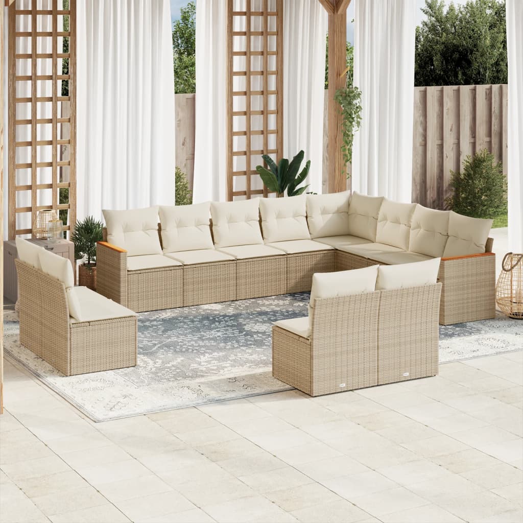 12-delige Loungeset met kussens poly rattan beige is nu te koop bij PeponiXL, paradijselijk wonen!