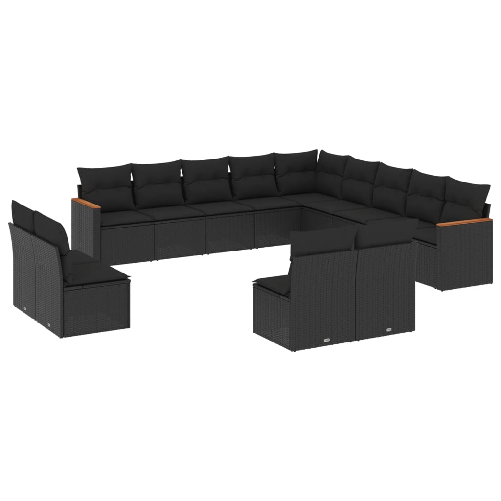 13-delige Loungeset met kussens poly rattan zwart is nu te koop bij PeponiXL, paradijselijk wonen!