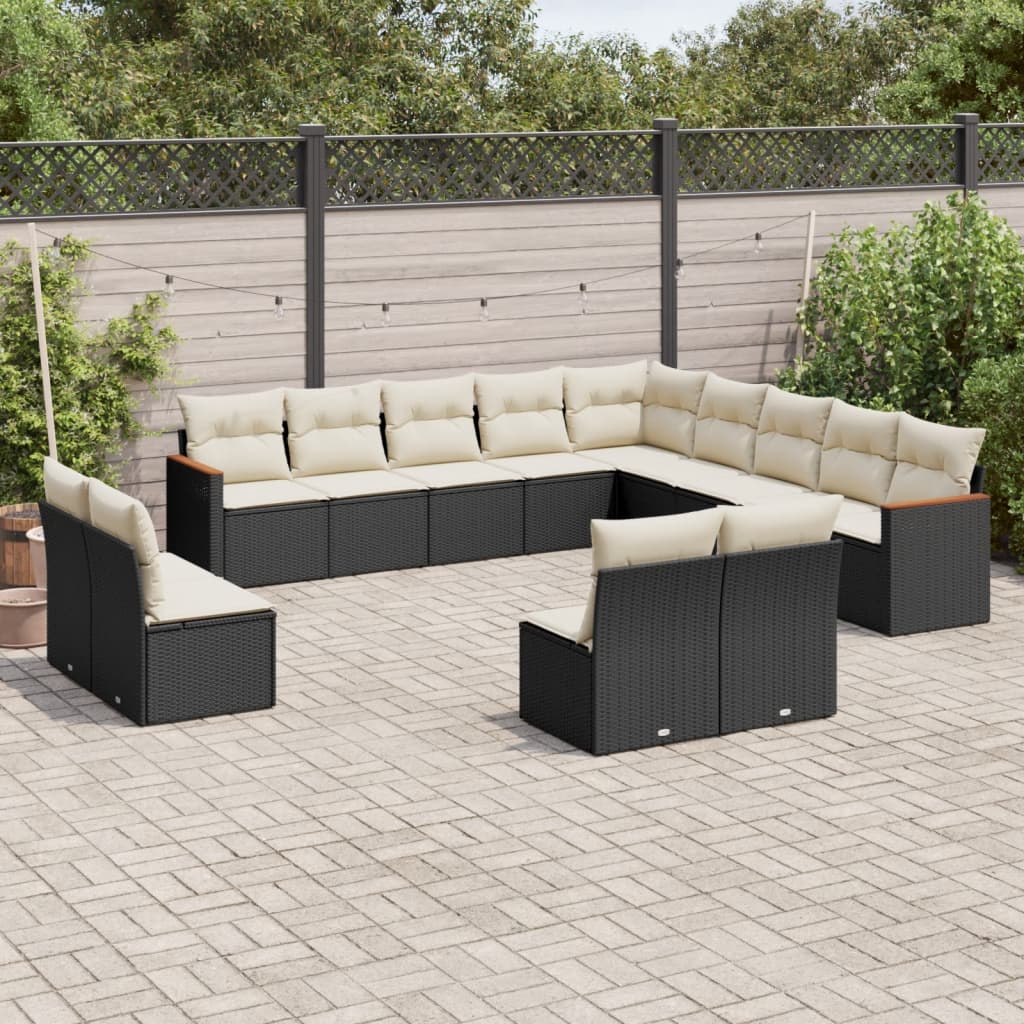 13-delige Loungeset met kussens poly rattan zwart is nu te koop bij PeponiXL, paradijselijk wonen!