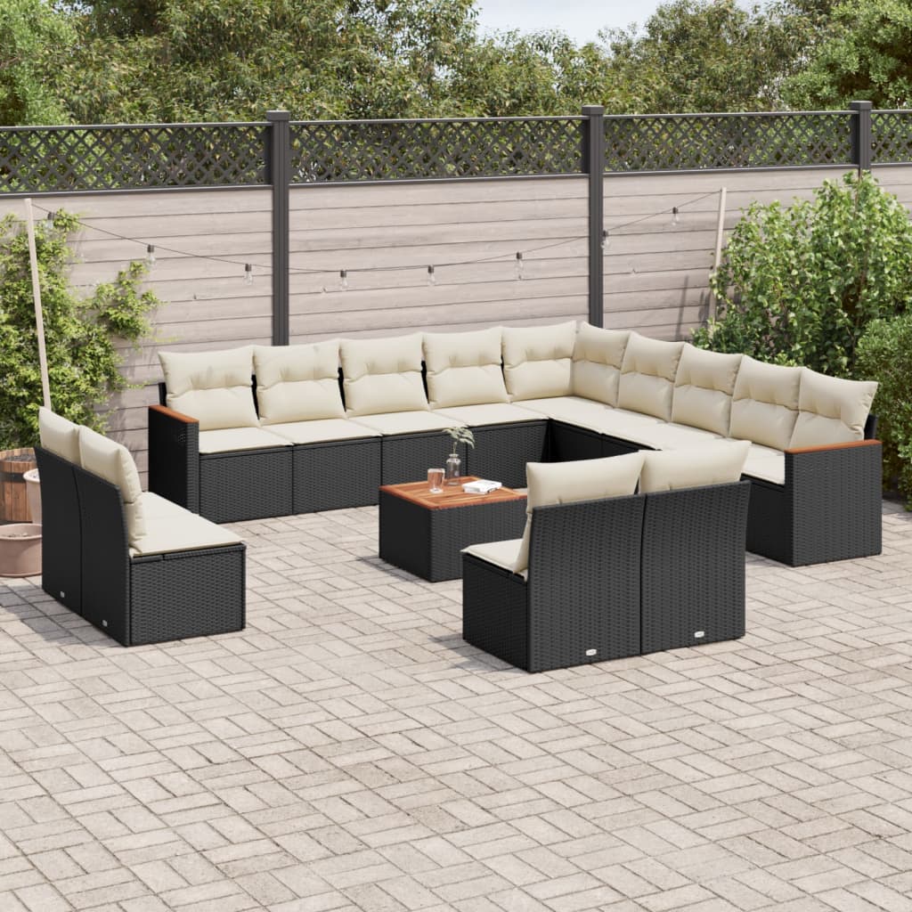 14-delige Loungeset met kussens poly rattan zwart is nu te koop bij PeponiXL, paradijselijk wonen!