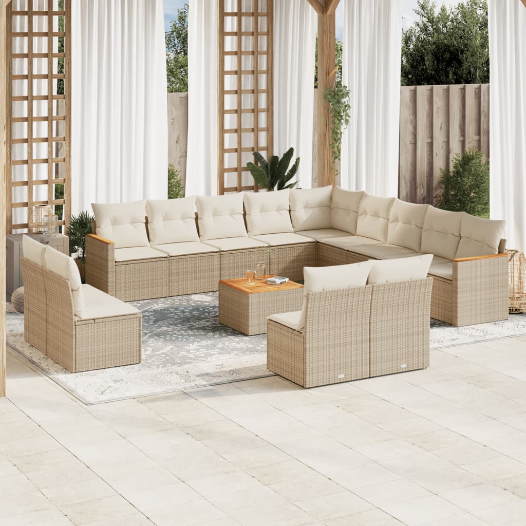 14-delige Loungeset met kussens poly rattan beige is nu te koop bij PeponiXL, paradijselijk wonen!