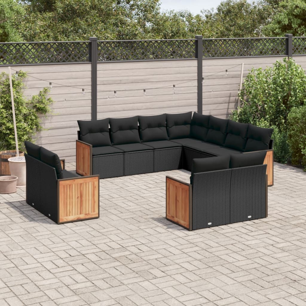 11-delige Loungeset met kussens poly rattan zwart is nu te koop bij PeponiXL, paradijselijk wonen!