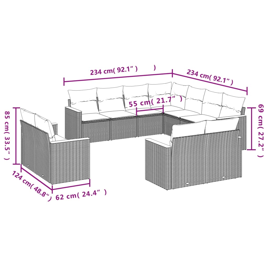 11-delige Loungeset met kussens poly rattan zwart is nu te koop bij PeponiXL, paradijselijk wonen!