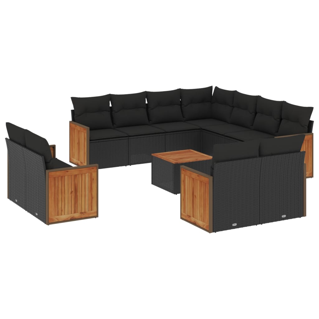 12-delige Loungeset met kussens poly rattan zwart is nu te koop bij PeponiXL, paradijselijk wonen!