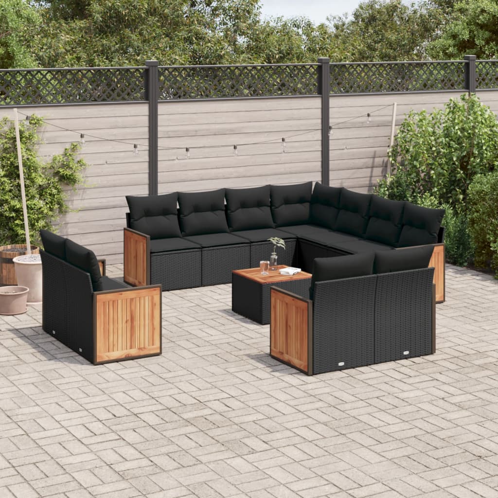 12-delige Loungeset met kussens poly rattan zwart is nu te koop bij PeponiXL, paradijselijk wonen!