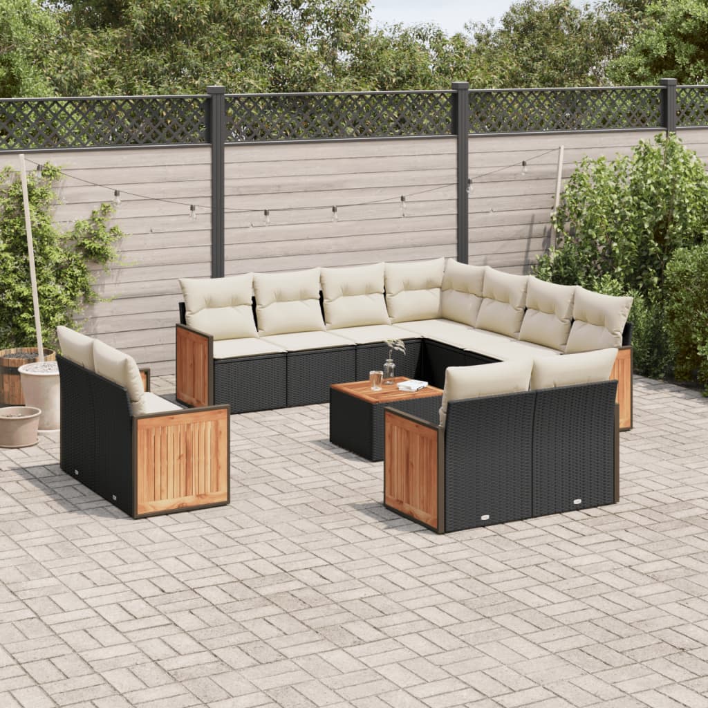 12-delige Loungeset met kussens poly rattan zwart is nu te koop bij PeponiXL, paradijselijk wonen!