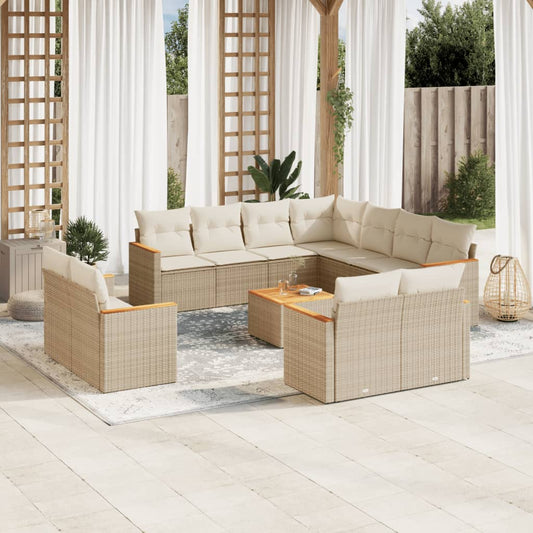 12-delige Loungeset met kussens poly rattan beige is nu te koop bij PeponiXL, paradijselijk wonen!