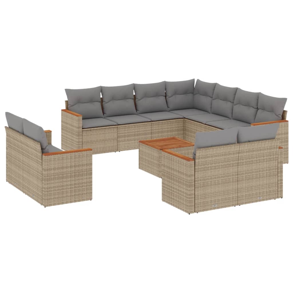 12-delige Loungeset met kussens poly rattan beige is nu te koop bij PeponiXL, paradijselijk wonen!