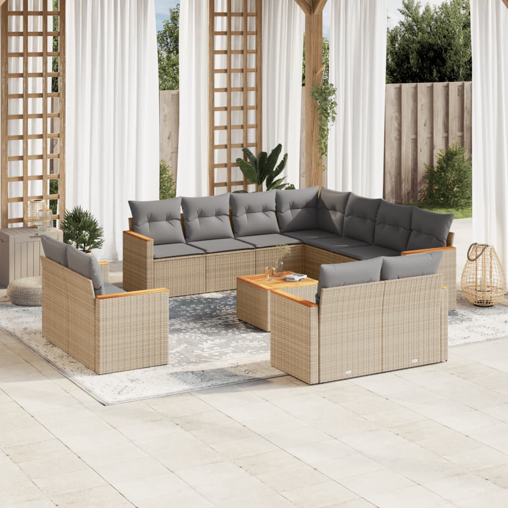 12-delige Loungeset met kussens poly rattan beige is nu te koop bij PeponiXL, paradijselijk wonen!